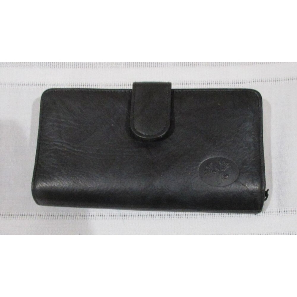 Buxton Heiress Tab Ensemble Checkbook Zip Around Wallet Black Genuine Leather